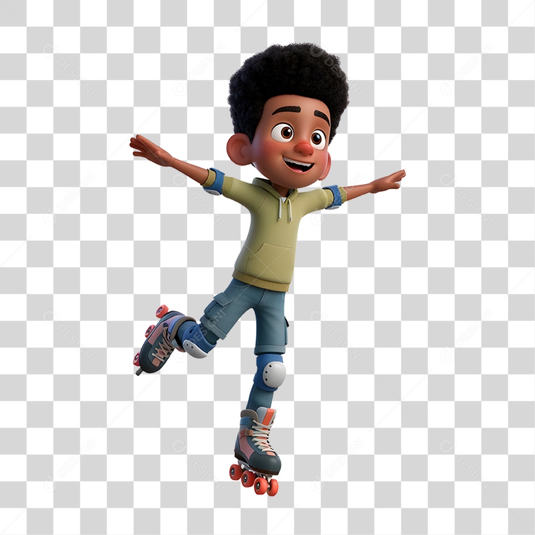 Personagem Criança Brincando com Patins PNG Transparente