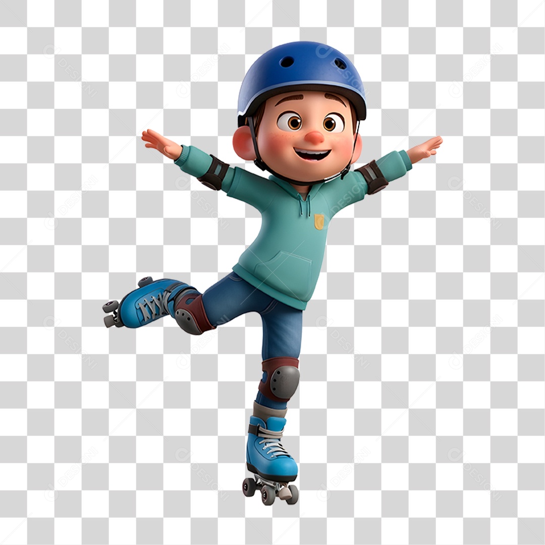 Personagem Criança Brincando com Patins PNG Transparente
