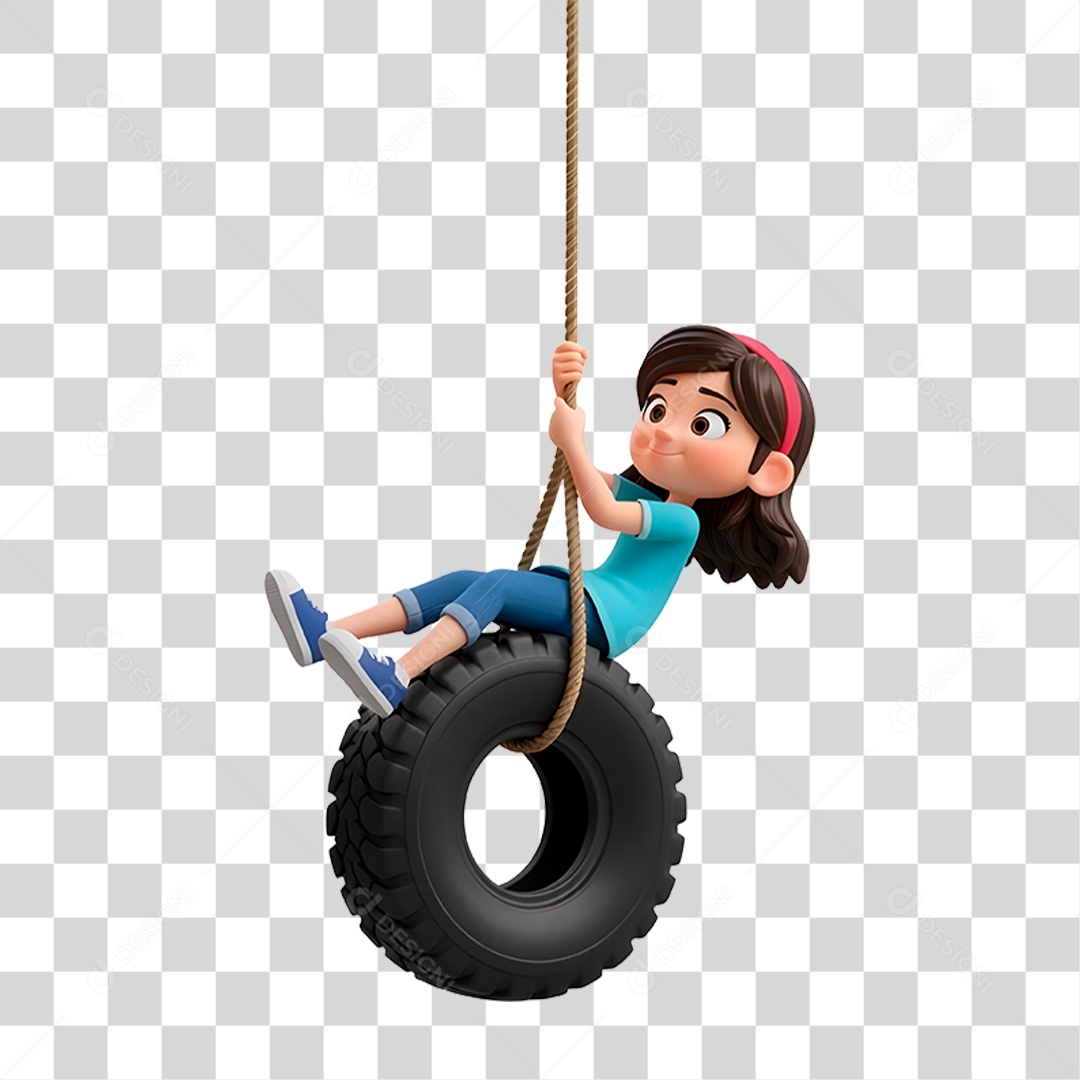 Personagem Criança Brincando em Balanço Feito de Pneu PNG Transparente