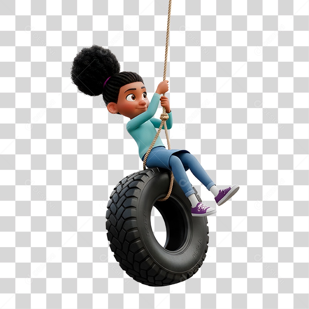 Personagem Criança Brincando em Balanço Feito de Pneu PNG Transparente