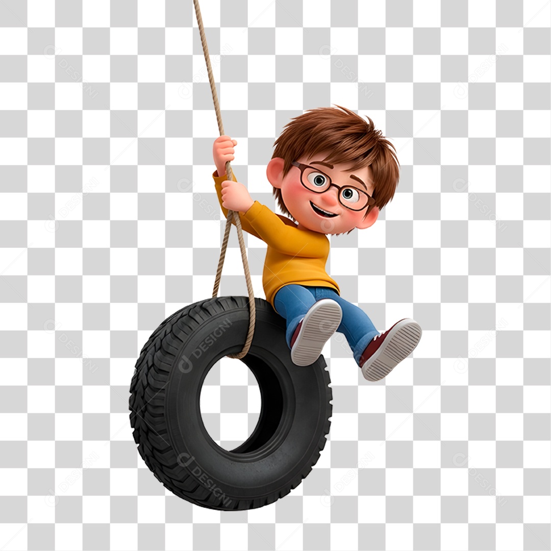 Personagem Criança Brincando em Balanço Feito de Pneu PNG Transparente