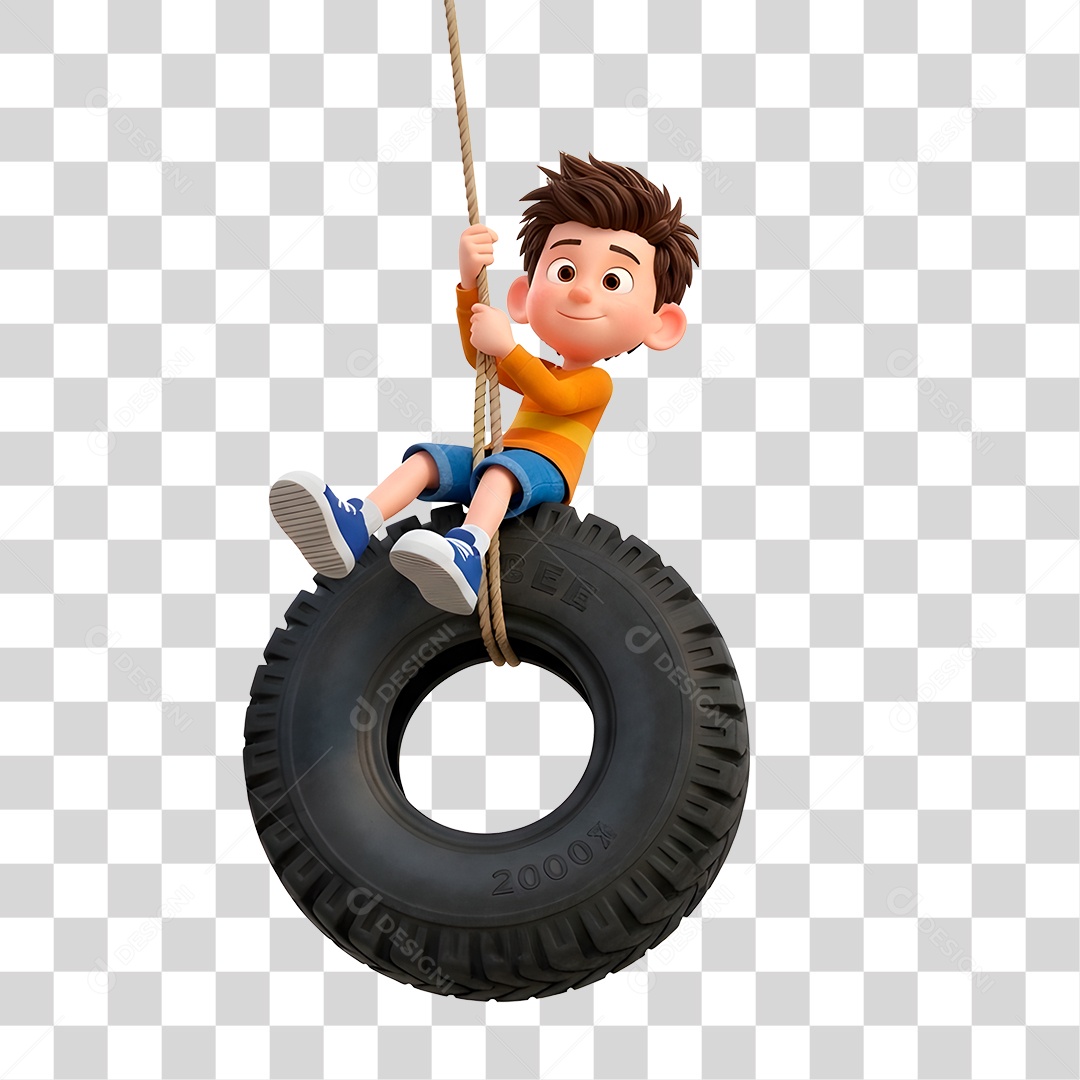 Personagem Criança Brincando em Balanço Feito de Pneu PNG Transparente