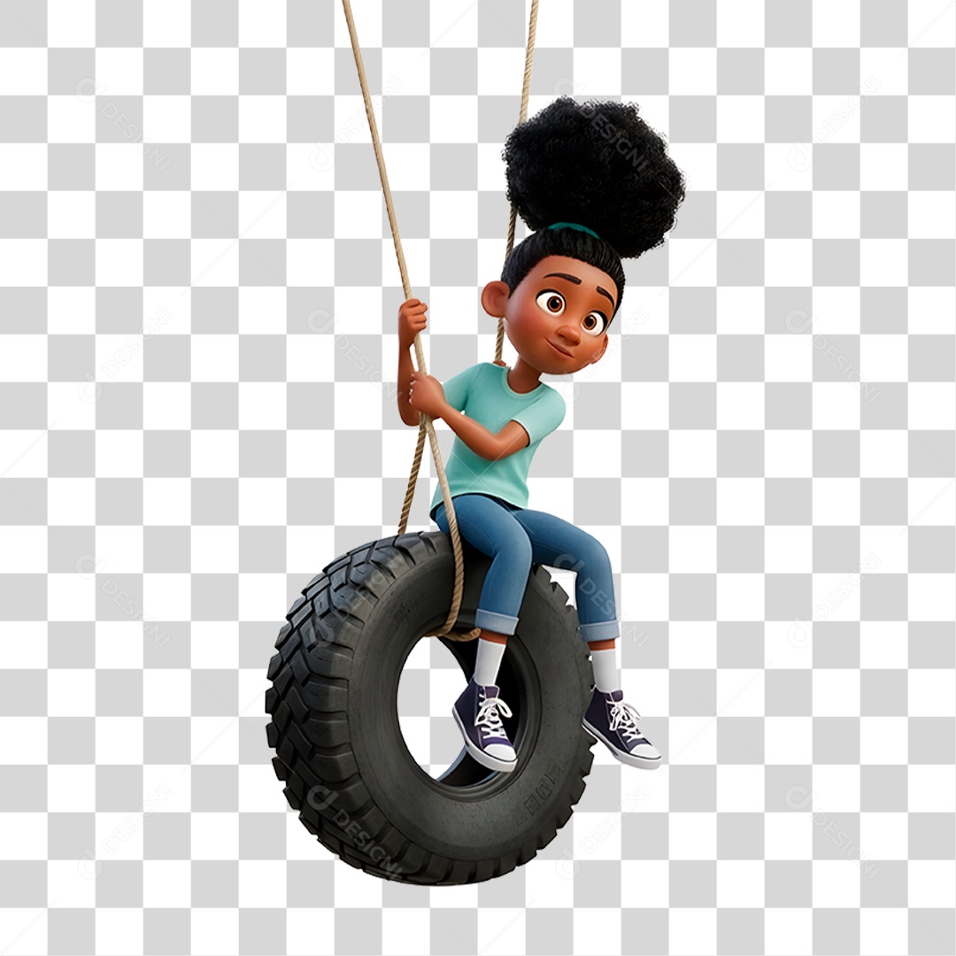 Personagem Criança Brincando em Balanço Feito de Pneu PNG Transparente