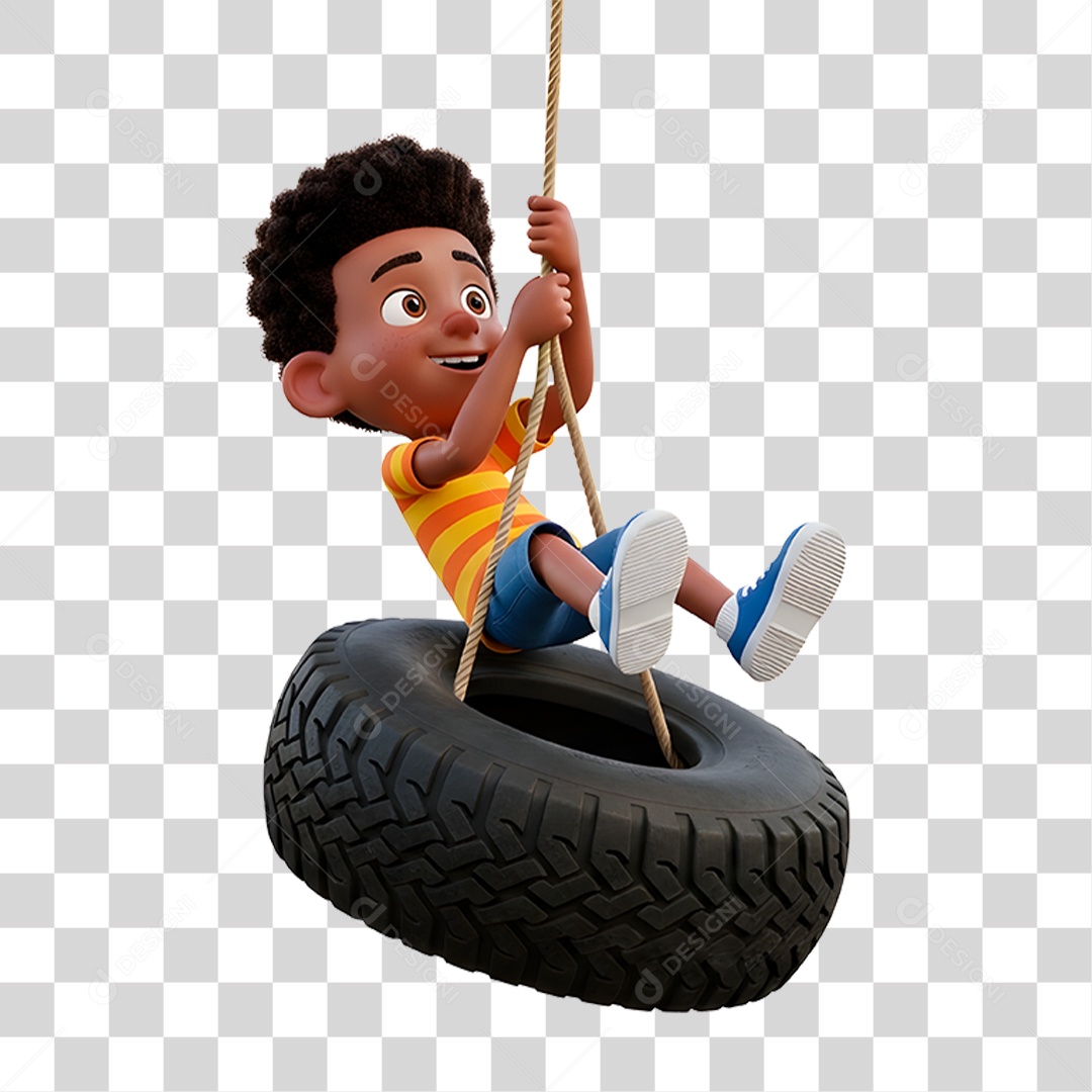 Personagem Criança Brincando em Balanço Feito de Pneu PNG Transparente