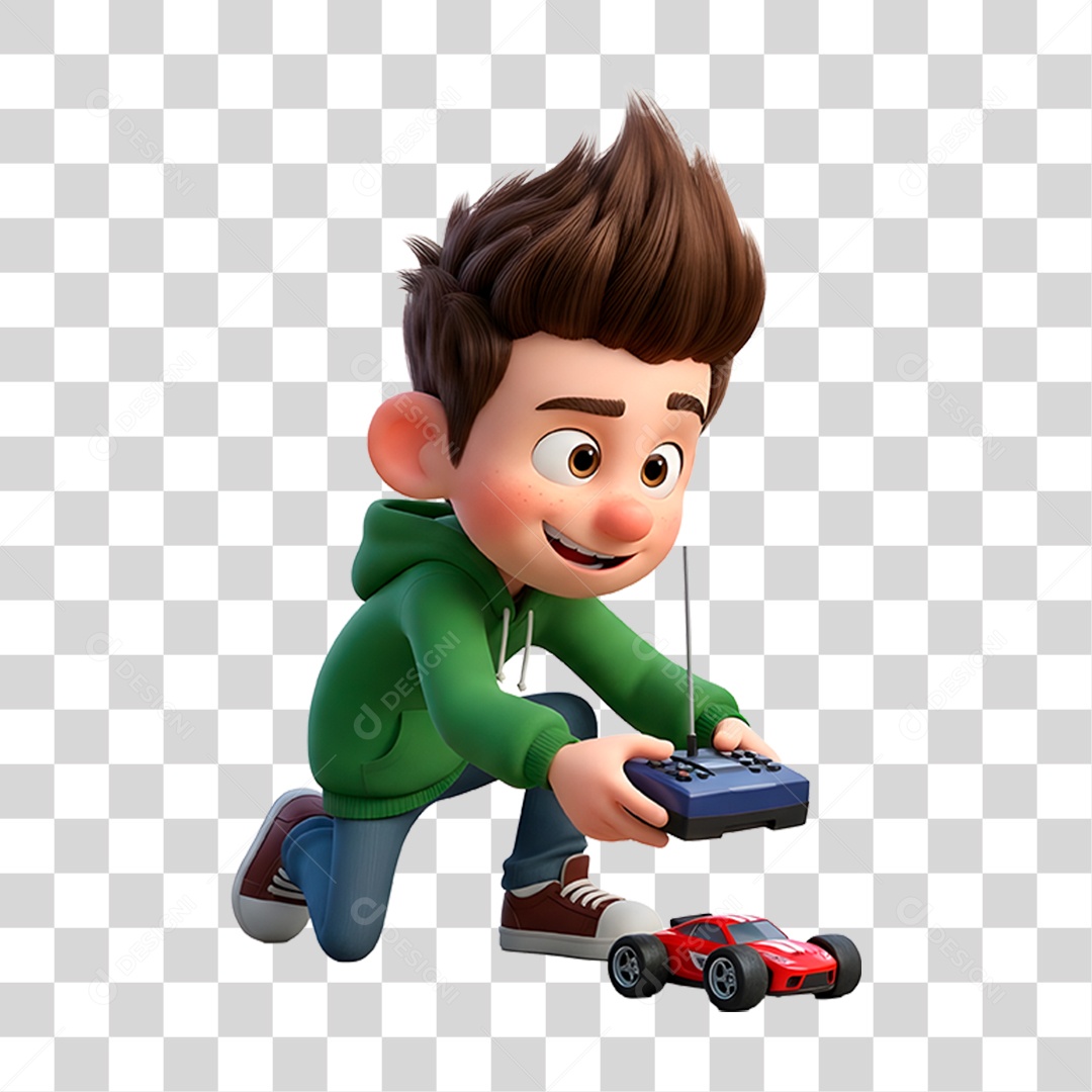 Personagem Criança Brincando com Carrinho de Controle Remoto PNG Transparente
