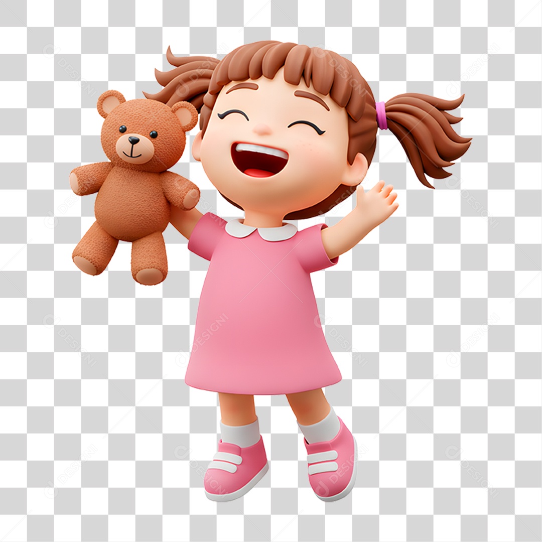 Personagem Menina Segurando Urso de Pelúcia PNG Transparente