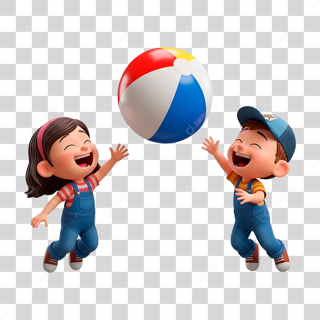 Personagem Crianças Brincando com Bola PNG Transparente