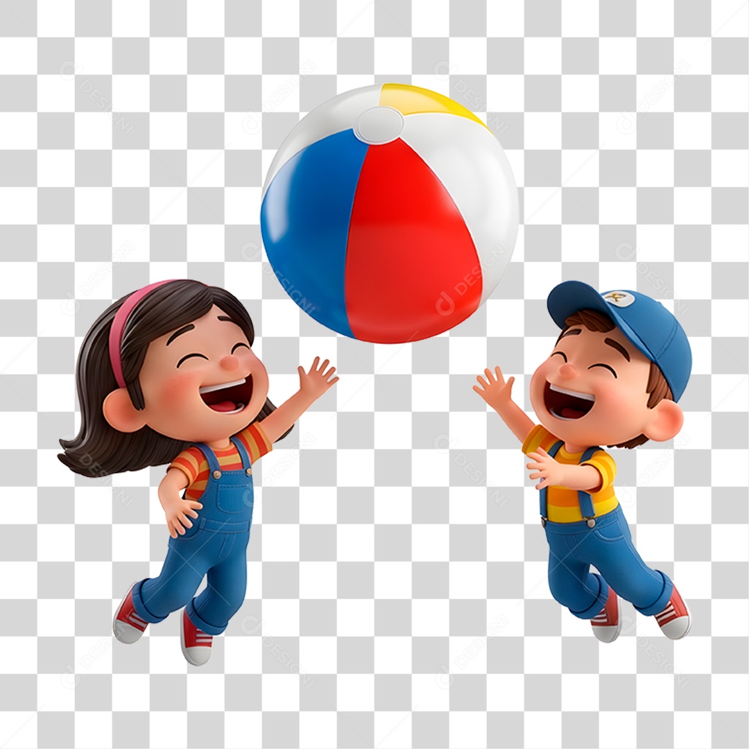 Personagem Crianças Brincando com Bola Colorida PNG Transparente