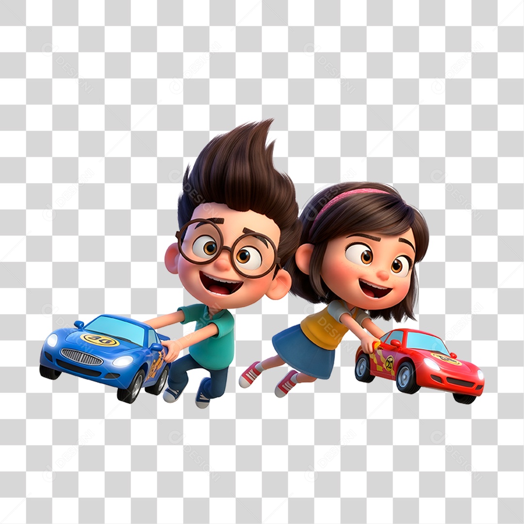 Personagem Crianças Brincando com Carrinhos PNG Transparente