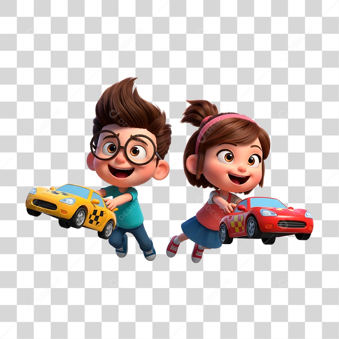 Personagem Crianças Brincando com Carrinhos PNG Transparente