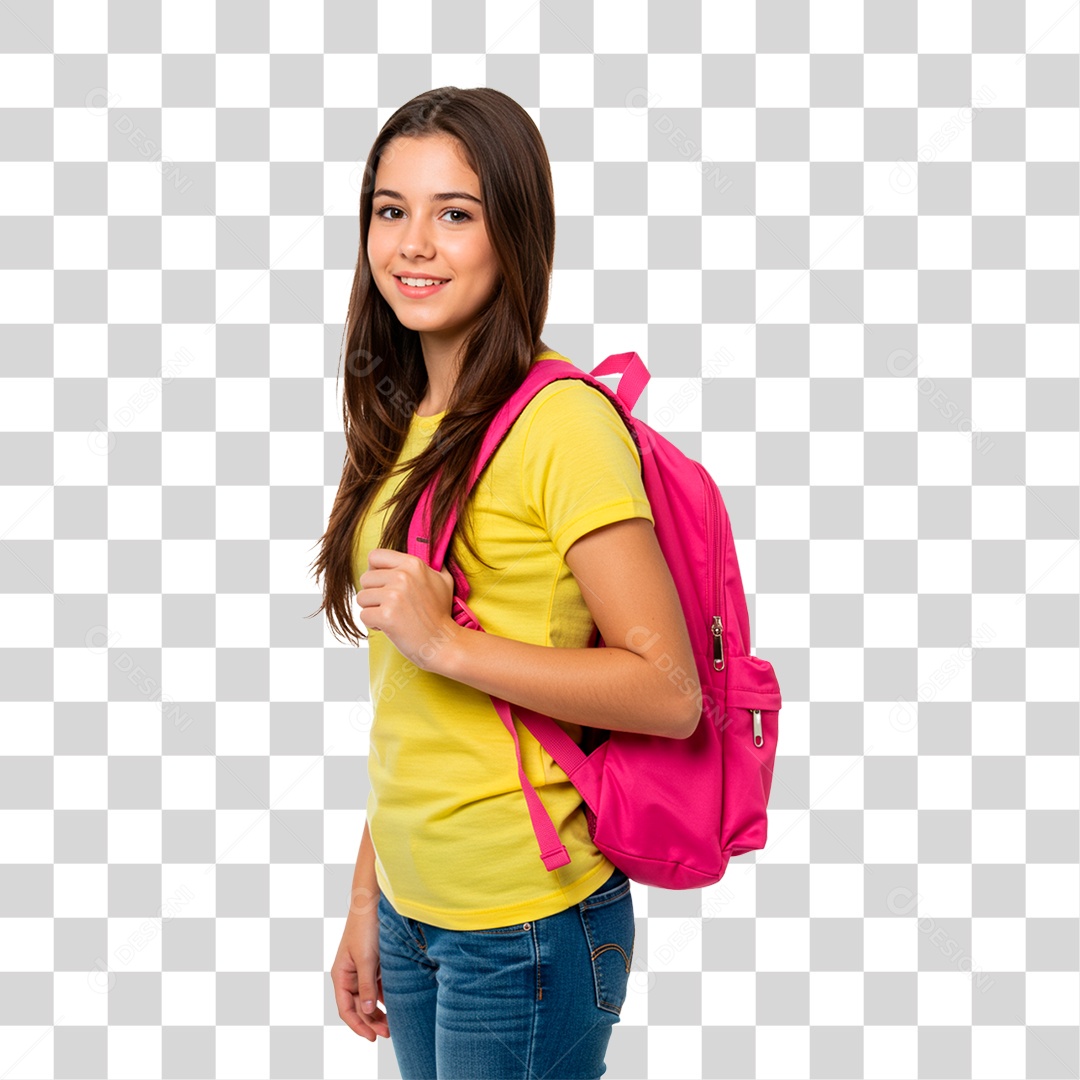 Menina com Mochila nas Costa PNG Transparente