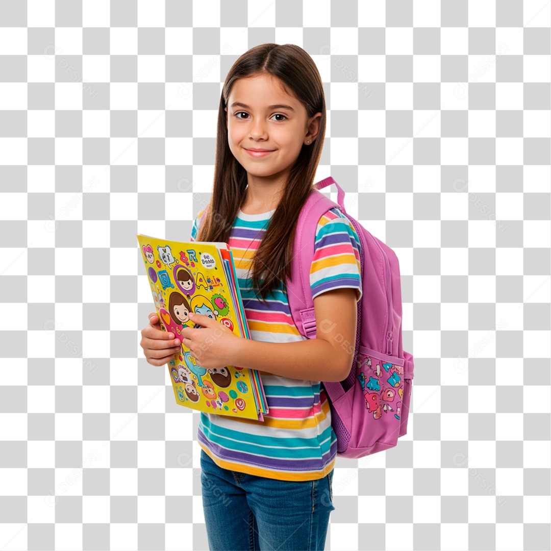 Menina com Mochila nas Costa PNG Transparente