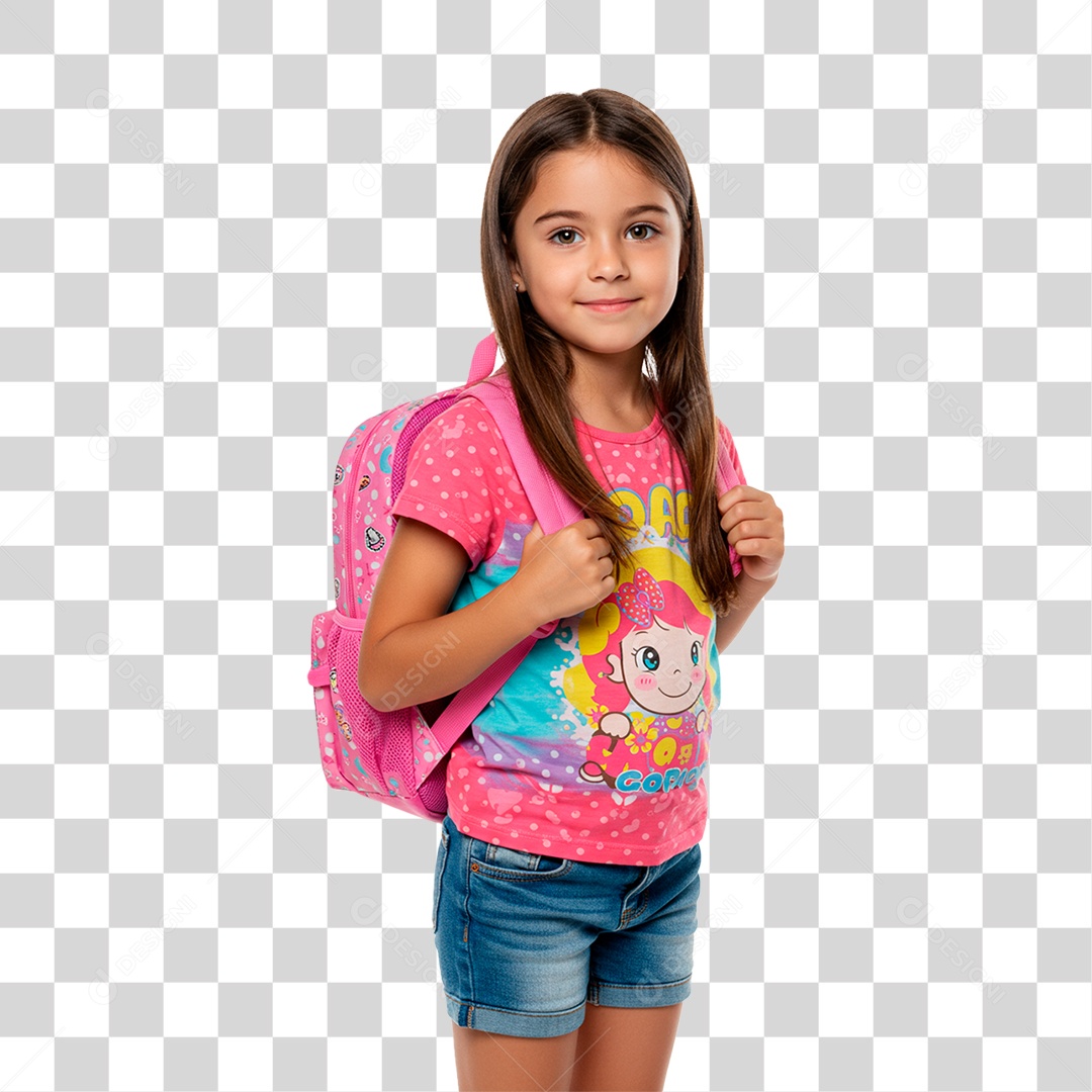 Menina com Mochila nas Costa PNG Transparente