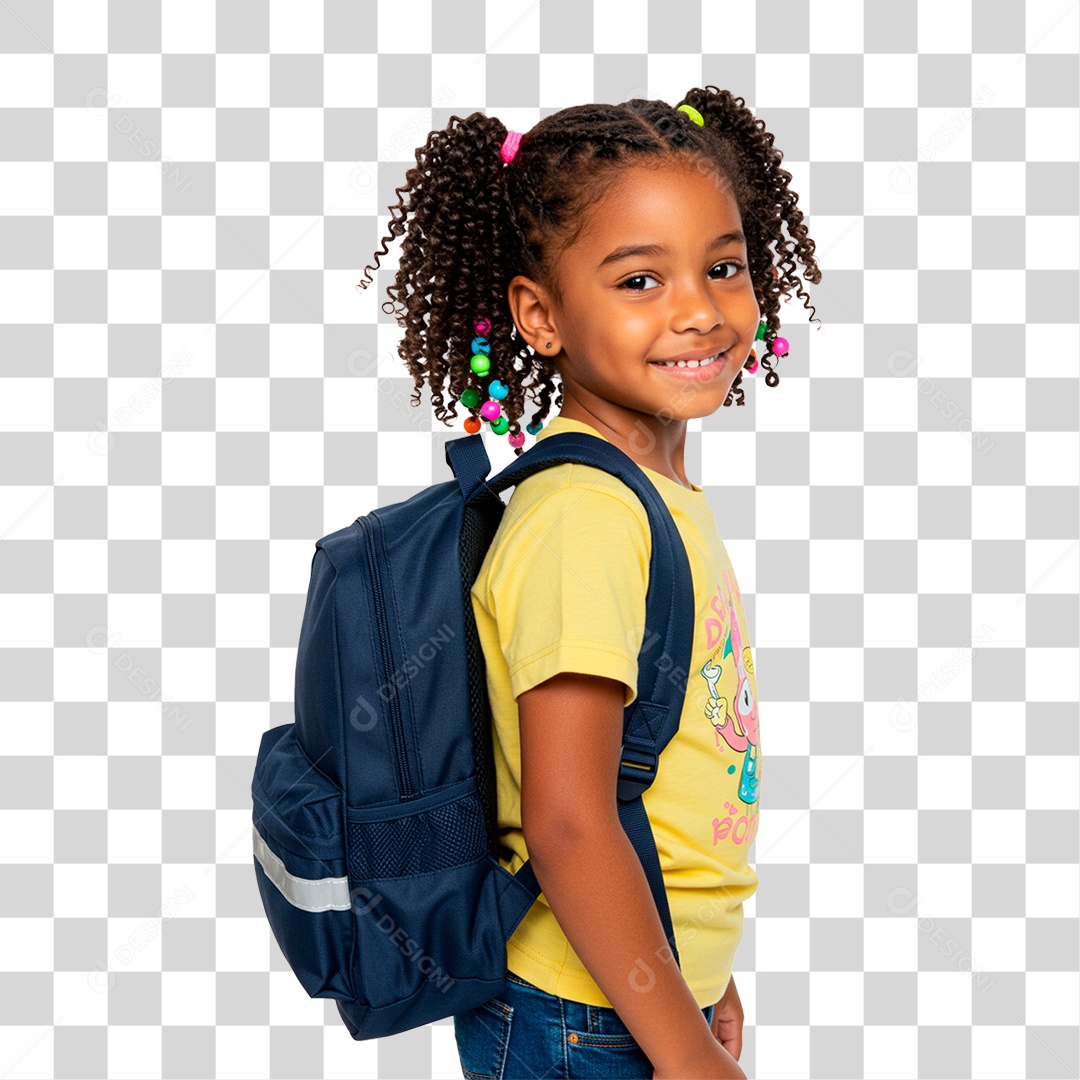 Menina com Mochila nas Costa PNG Transparente