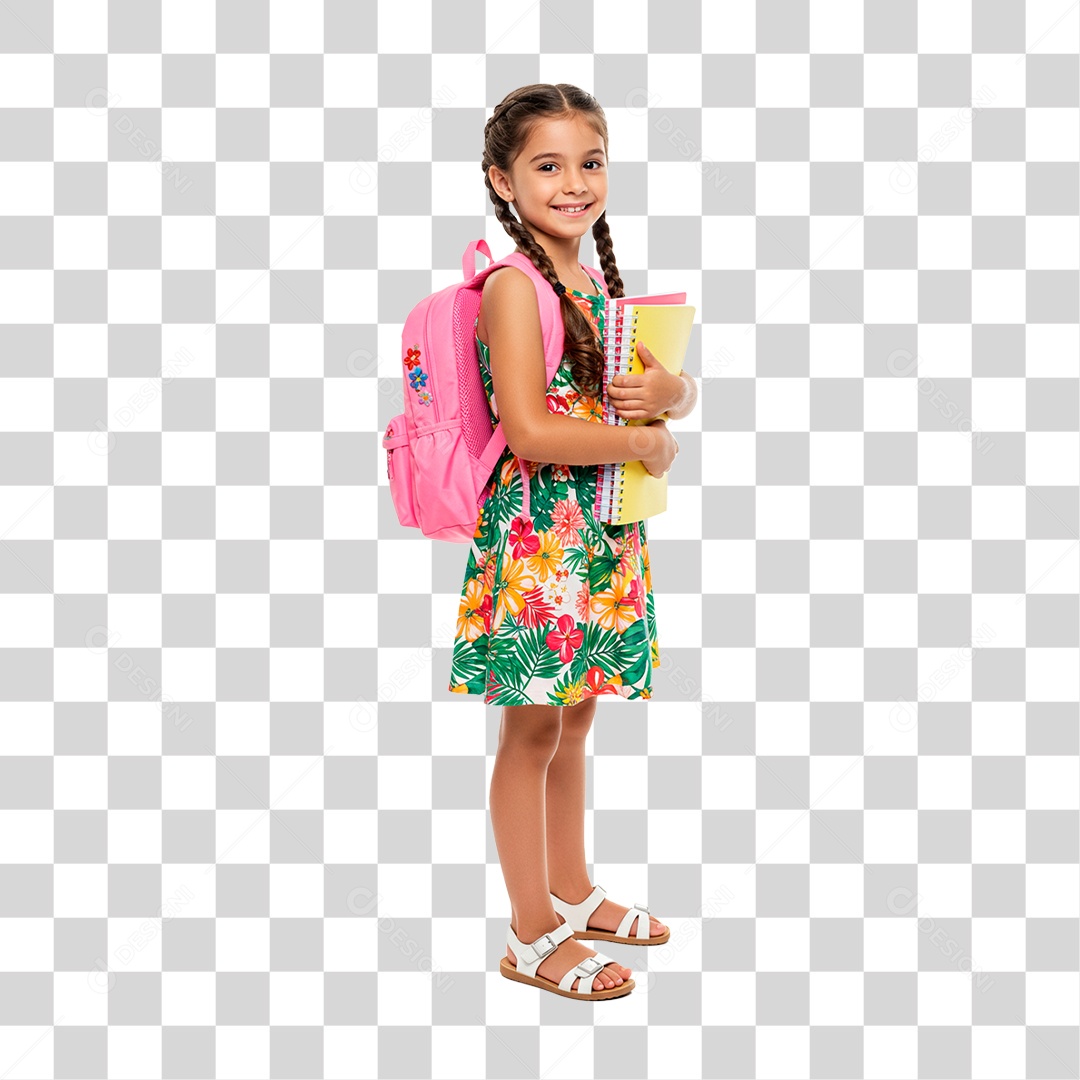 Menina com Mochila nas Costa PNG Transparente