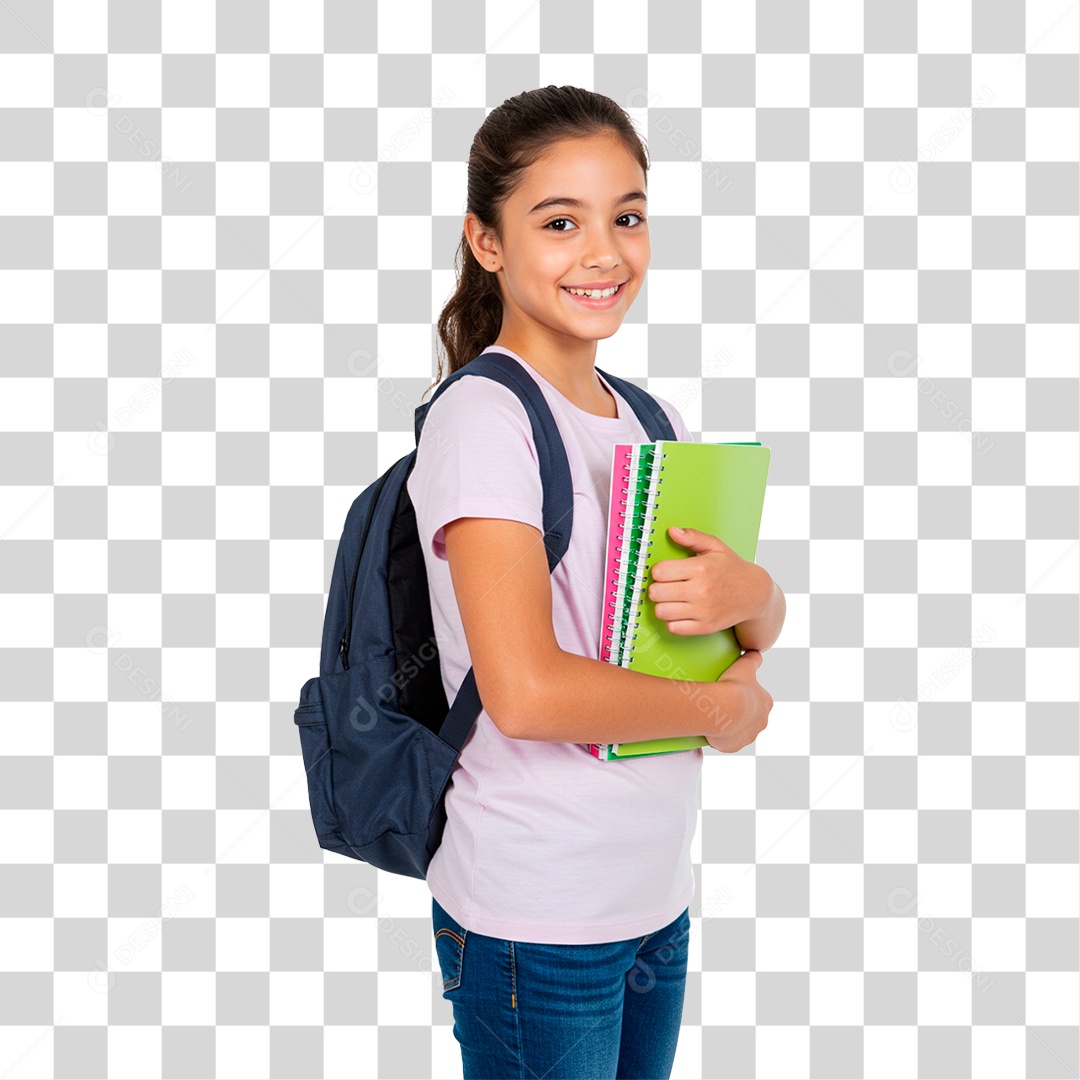 Estudante com Mochila nas Costa PNG Transparente