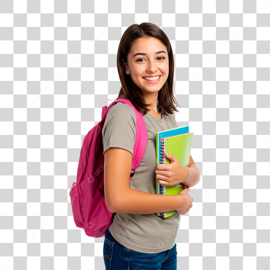 Estudante com Mochila nas Costa PNG Transparente