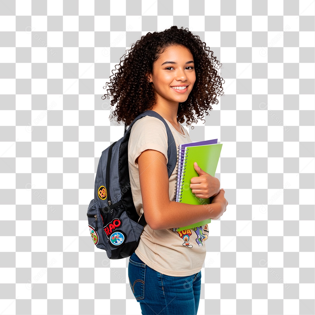 Estudante com Mochila nas Costa PNG Transparente