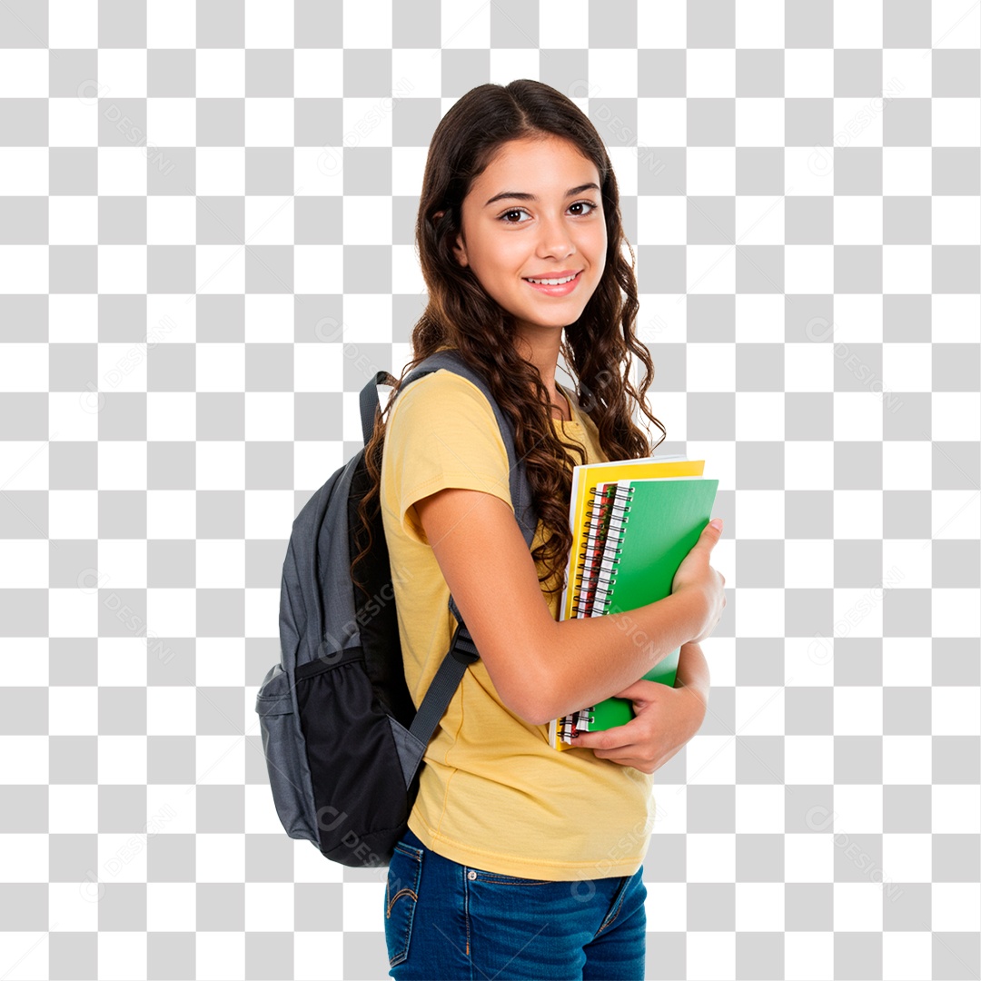 Menina com Mochila nas Costa PNG Transparente