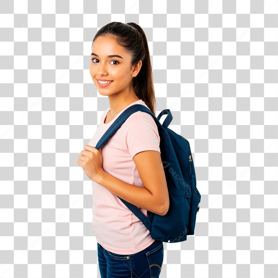 Menina com Mochila nas Costa PNG Transparente