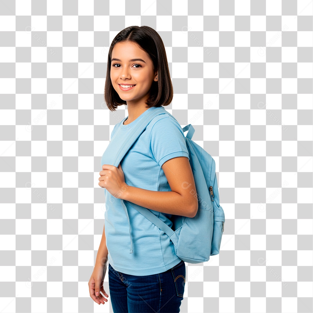 Adolescente com Mochila nas Costa PNG Transparente