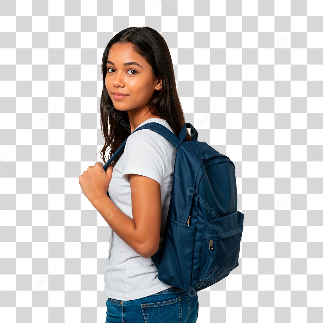 Menina com Mochila nas Costa PNG Transparente