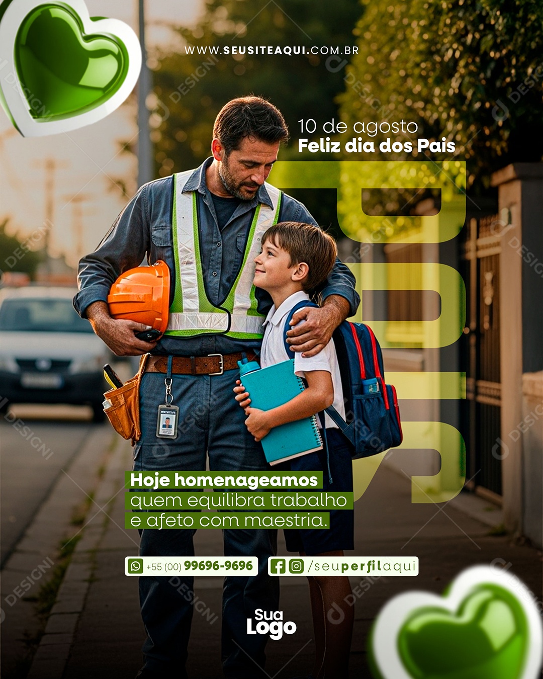Feliz Dia dos Pais 10 de Agosto Hoje Homenageamos Social Media PSD Editável