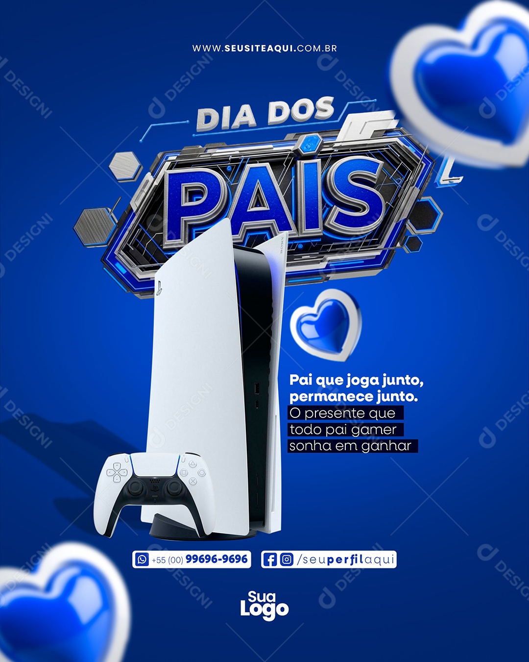 Feliz Dia dos Pais Pai Que Joga Junto Social Media PSD Editável