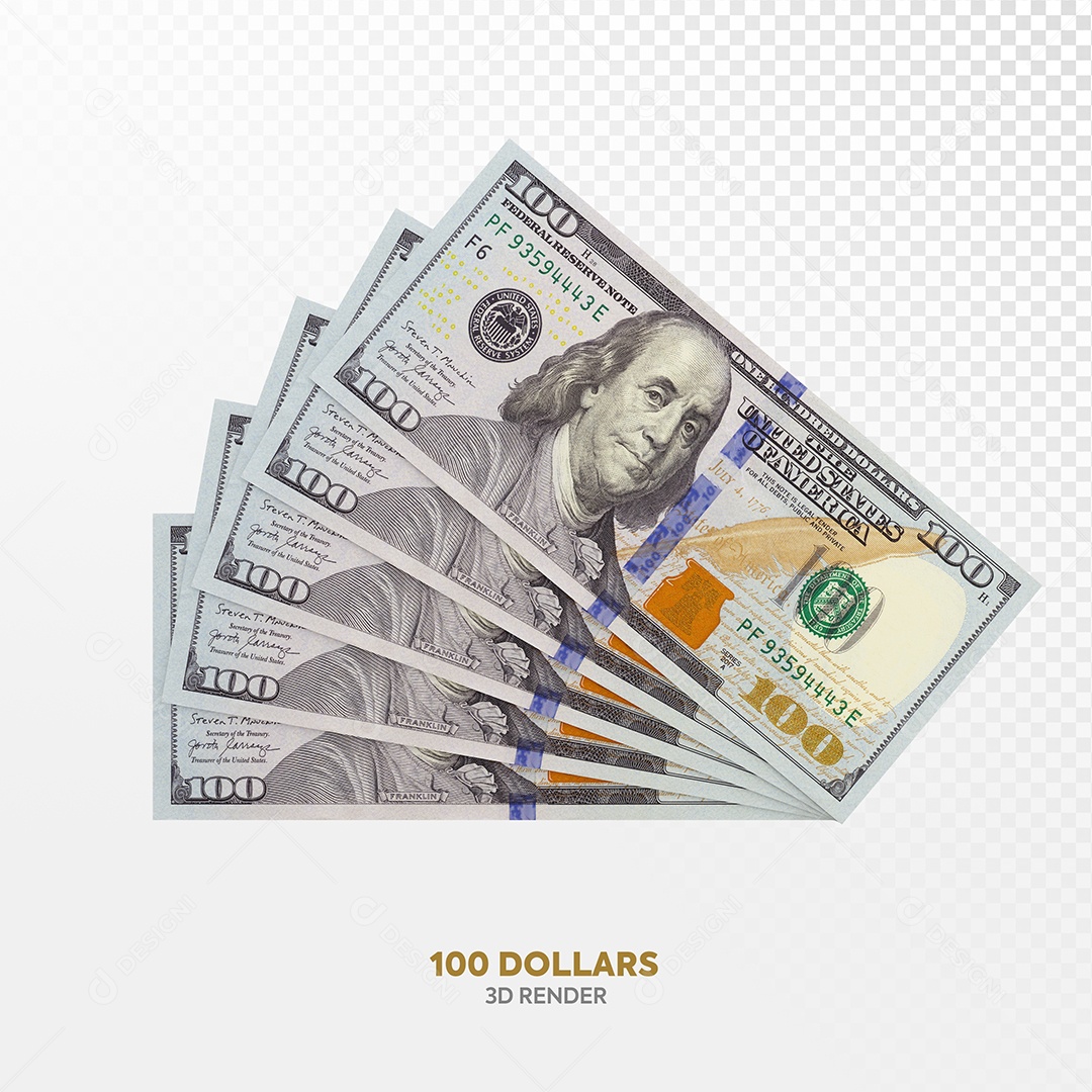 Notas de 100 Dólar Elemento 3D para Composição PSD