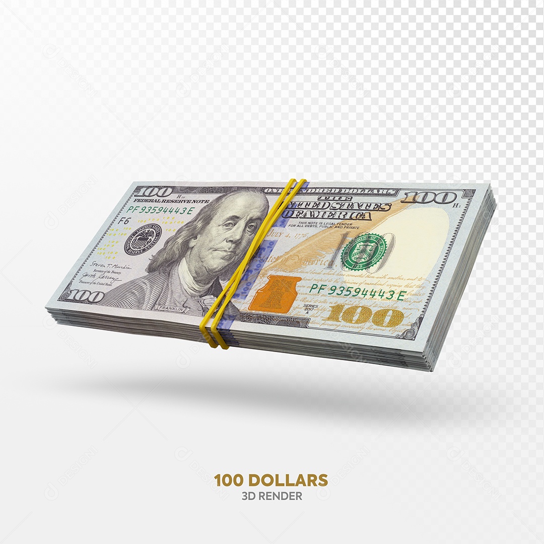 Notas de 100 Dólar Elemento 3D para Composição PSD