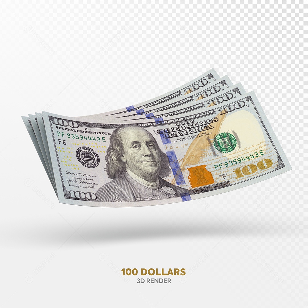 Notas de 100 Dólar Elemento 3D para Composição PSD