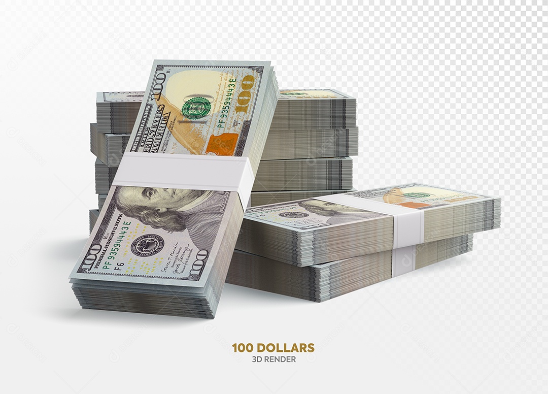 Notas de 100 Dólar Elemento 3D para Composição PSD