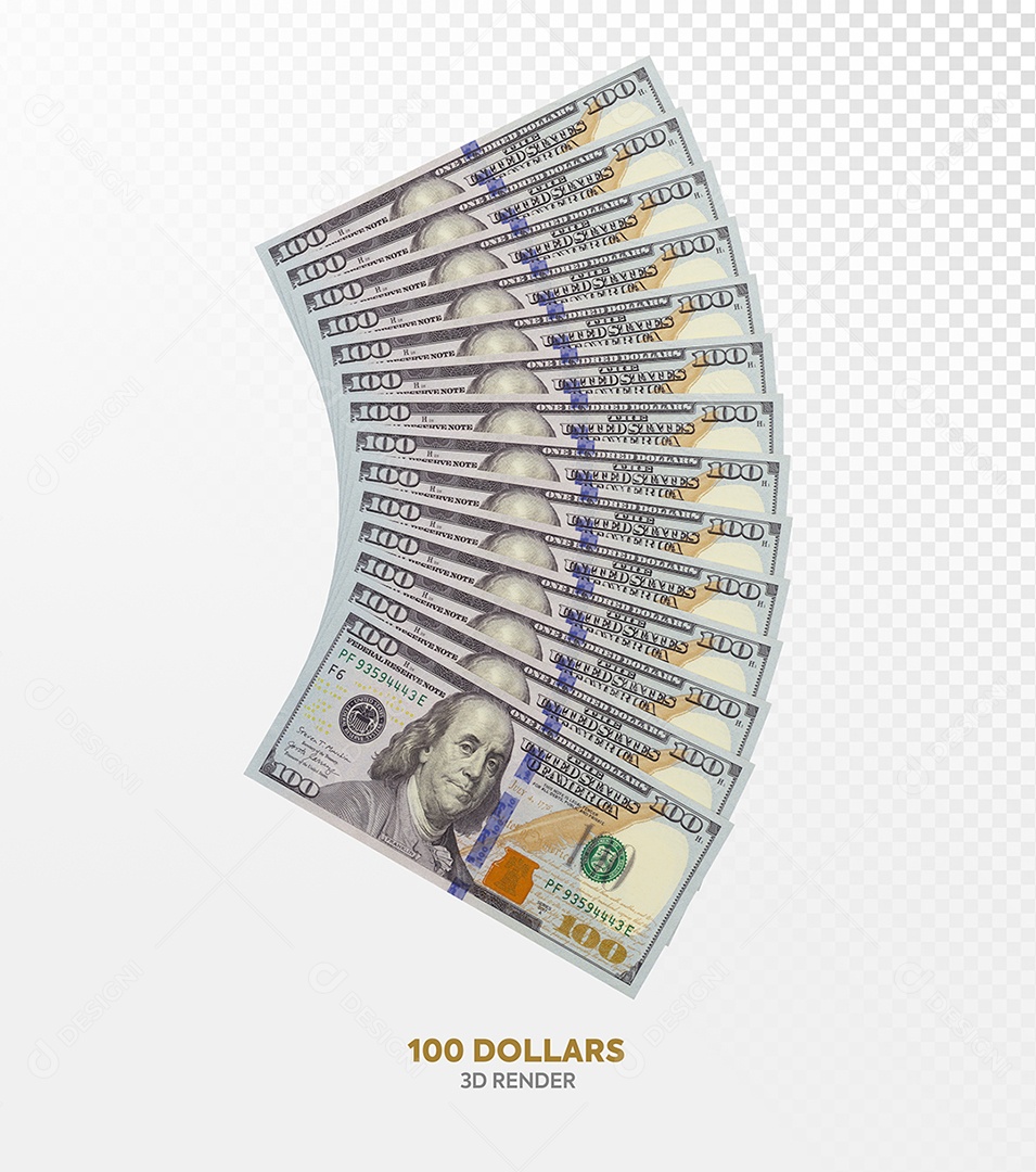 Notas de 100 Dólar Elemento 3D para Composição PSD