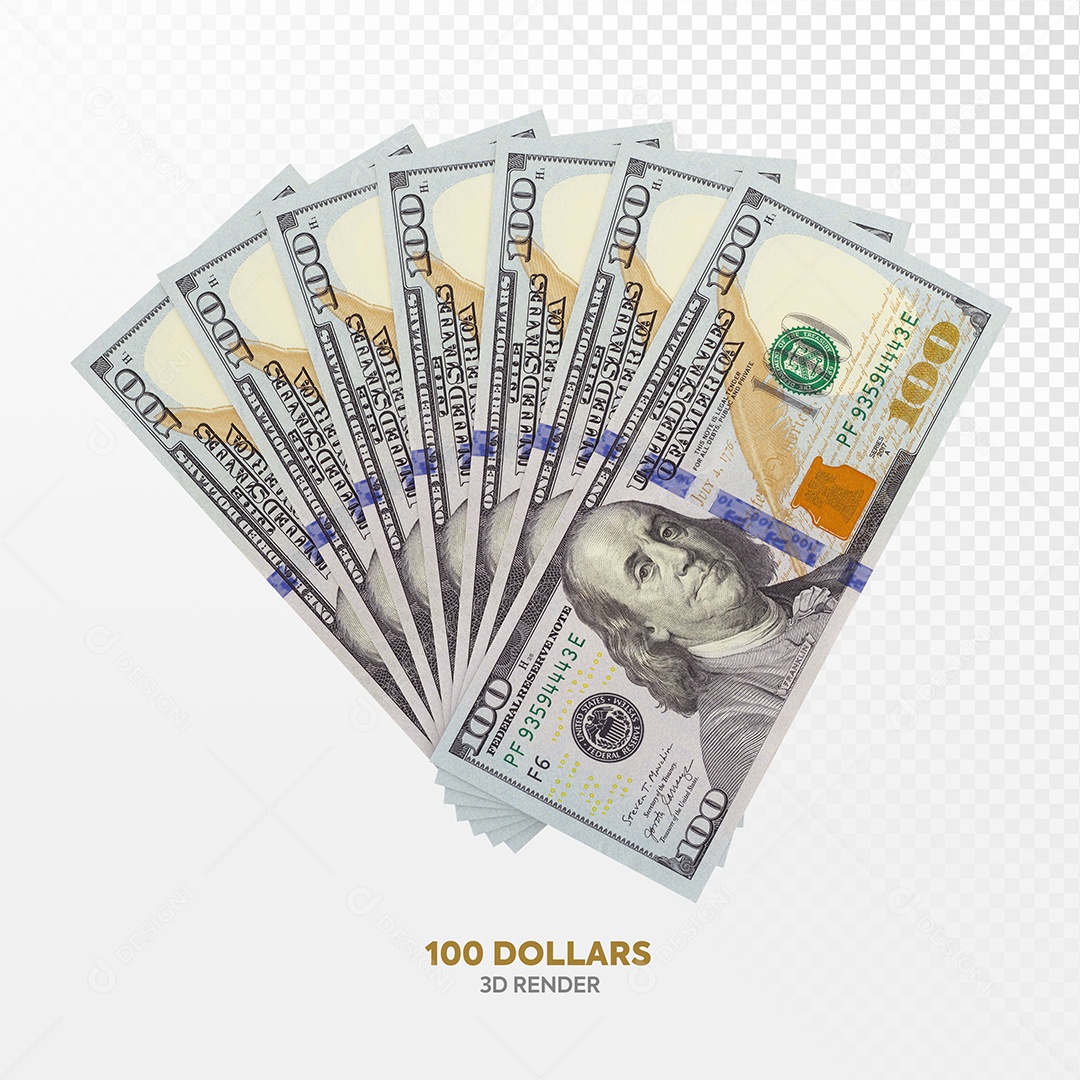 Notas de 100 Dólar Elemento 3D para Composição PSD