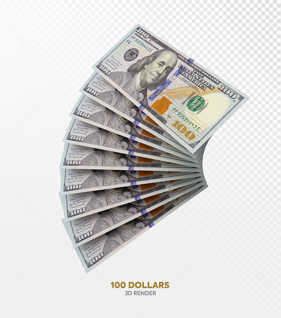 Notas de 100 Dólar Elemento 3D para Composição PSD