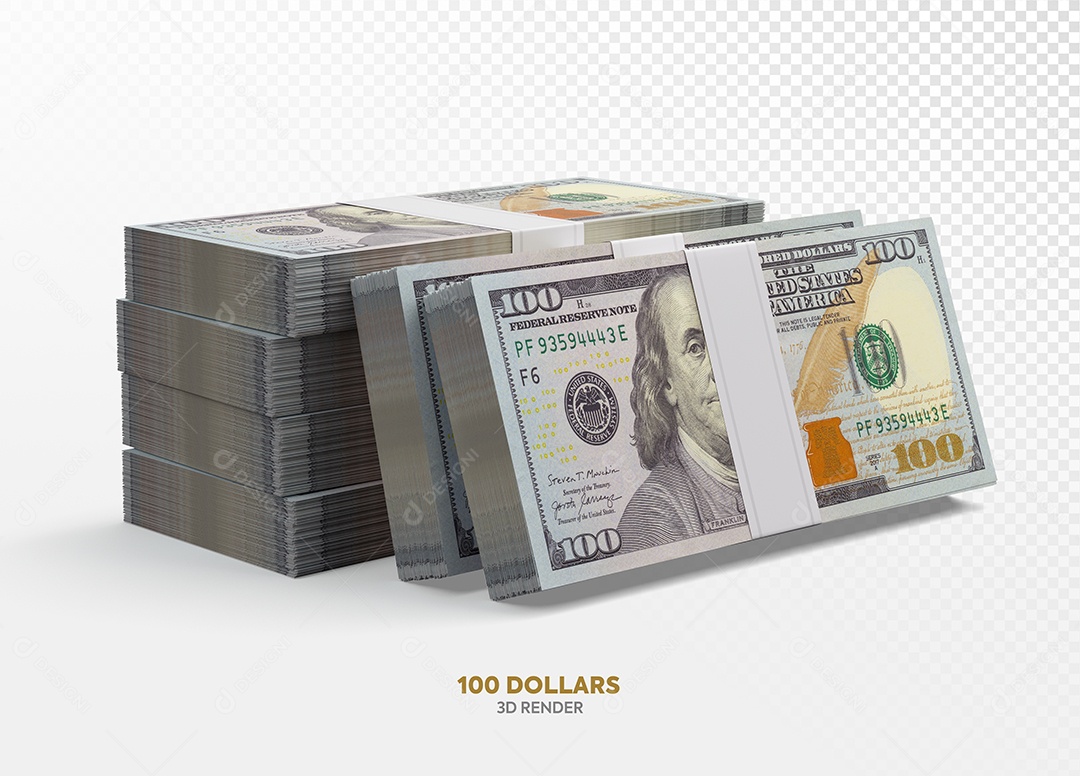 Notas de 100 Dólar Elemento 3D para Composição PSD