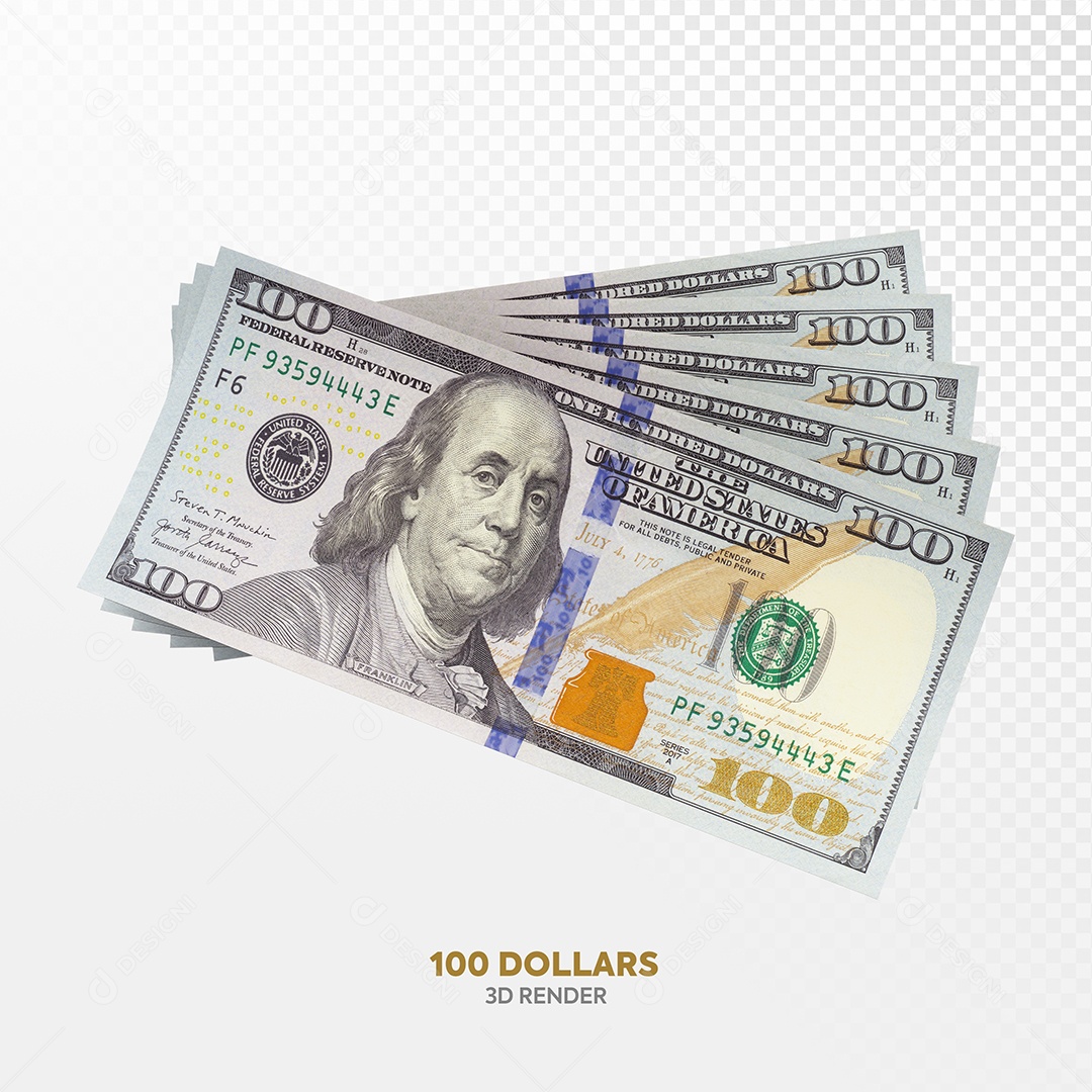 Notas de 100 Dólar Elemento 3D para Composição PSD