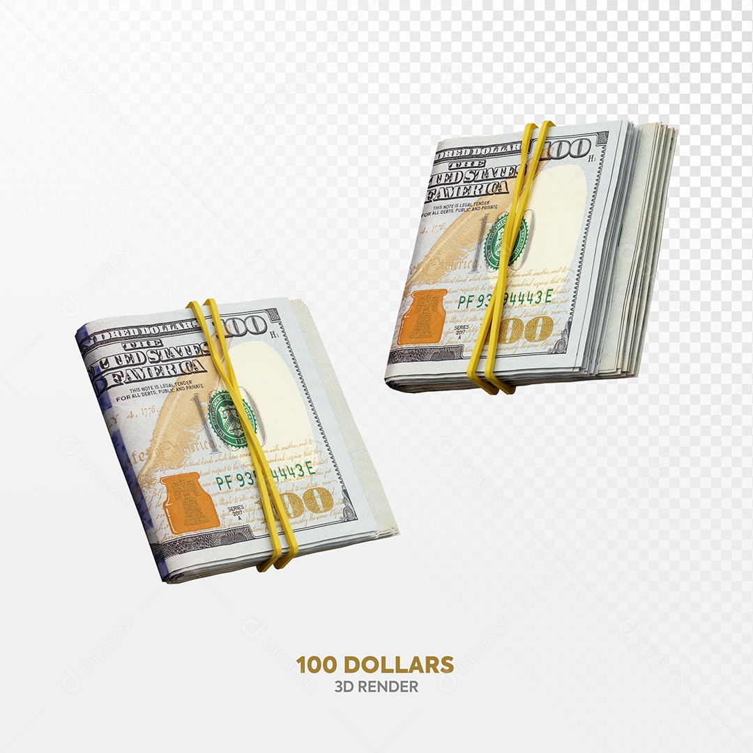 Notas de 100 Dólar Elemento 3D para Composição PSD
