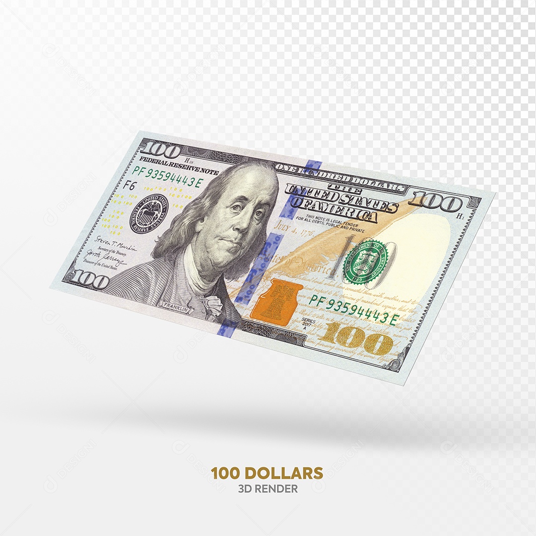 Notas de 100 Dólar Elemento 3D para Composição PSD