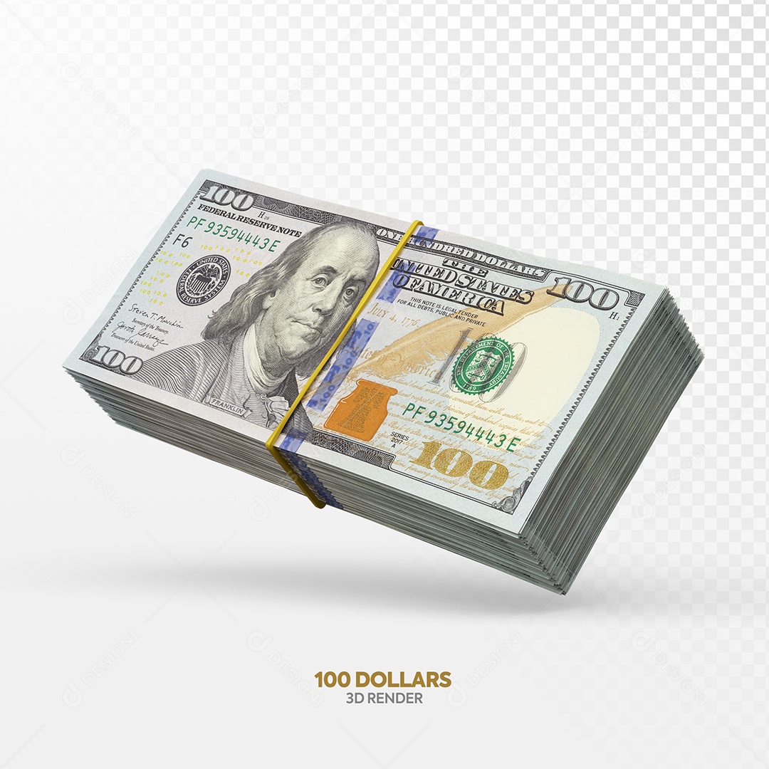 Notas de 100 Dólar Elemento 3D para Composição PSD