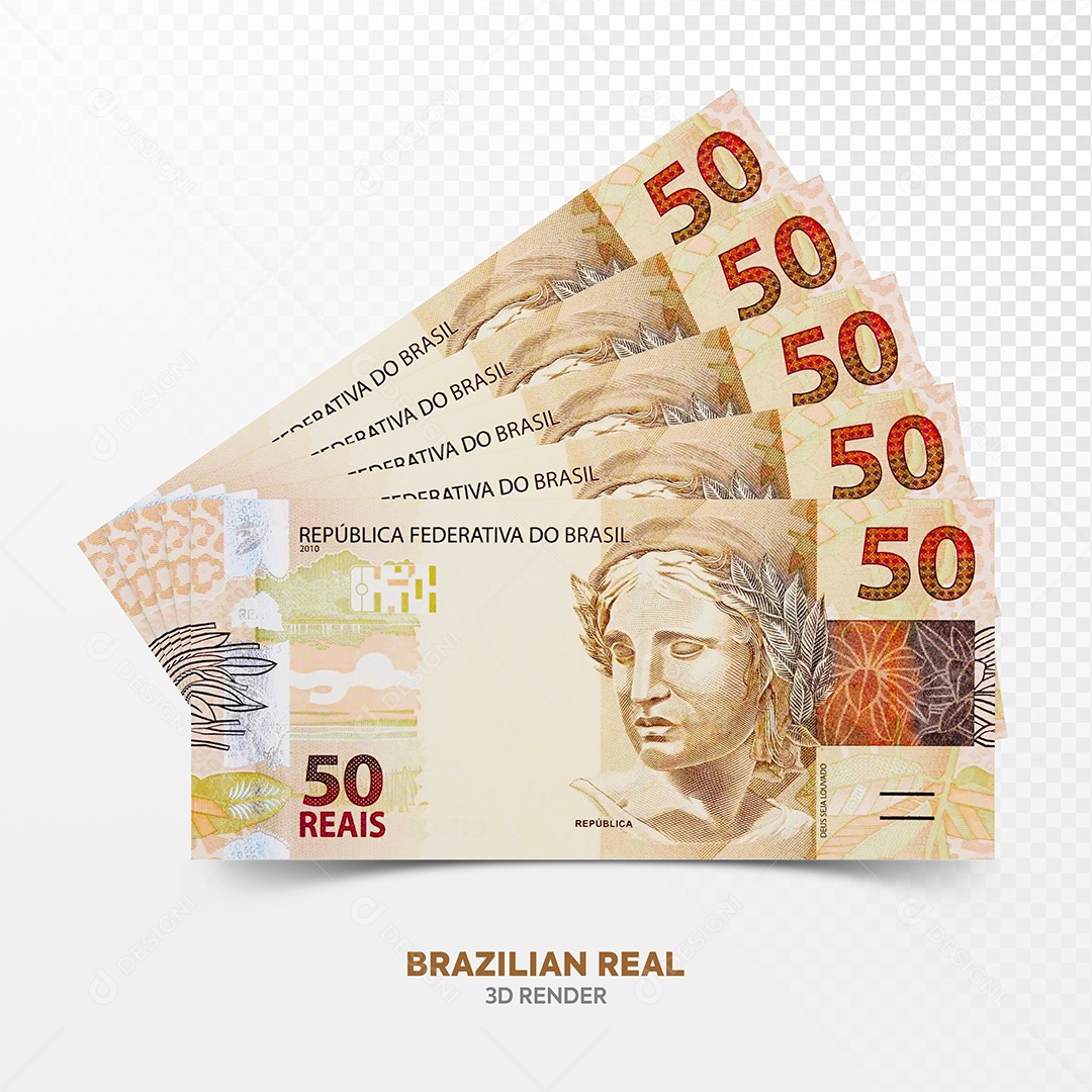 Notas de Cinquenta Cédulas Elemento 3D Para Composição PSD