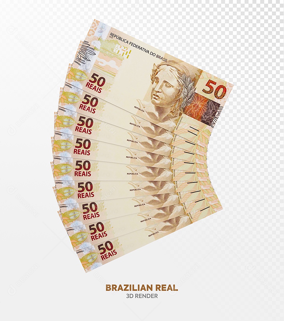 Notas de Cinquenta Cédulas Elemento 3D Para Composição PSD