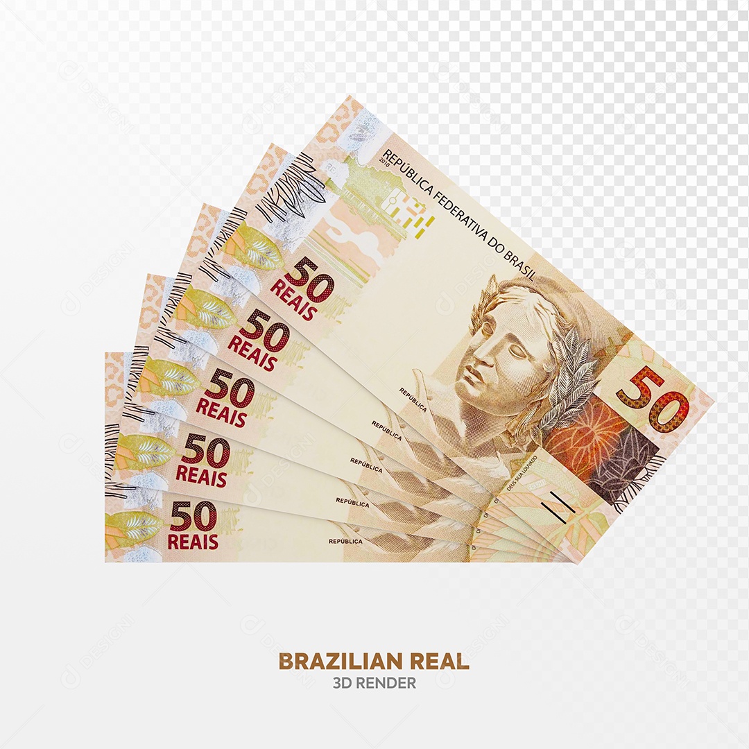 Notas de Cinquenta Cédulas Elemento 3D Para Composição PSD