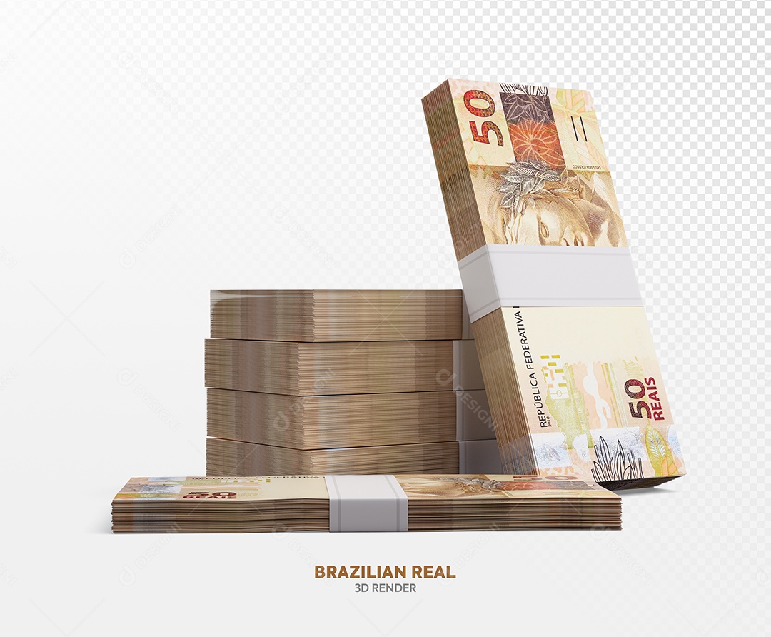 Notas de Cinquenta Cédulas Elemento 3D Para Composição PSD