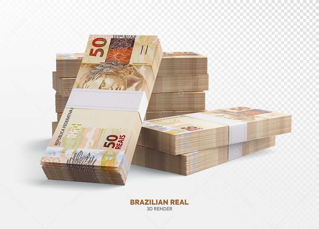 Notas de Cinquenta Cédulas Elemento 3D Para Composição PSD