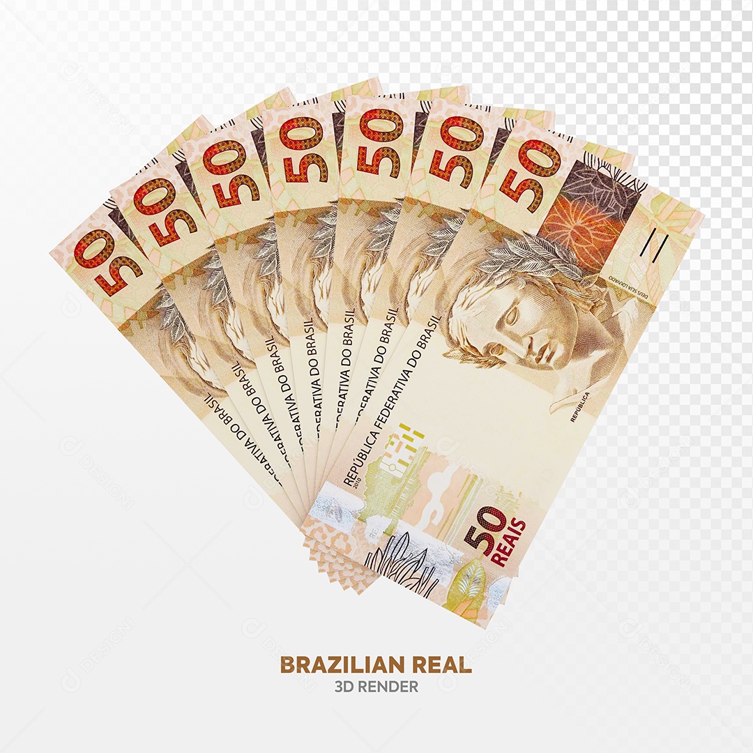Notas de Cinquenta Cédulas Elemento 3D Para Composição PSD