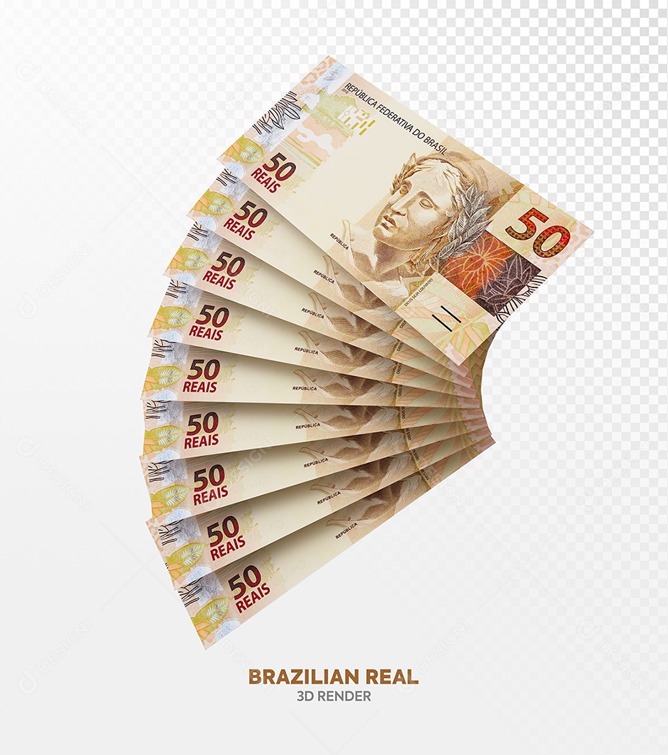 Notas de Cinquenta Cédulas Elemento 3D Para Composição PSD