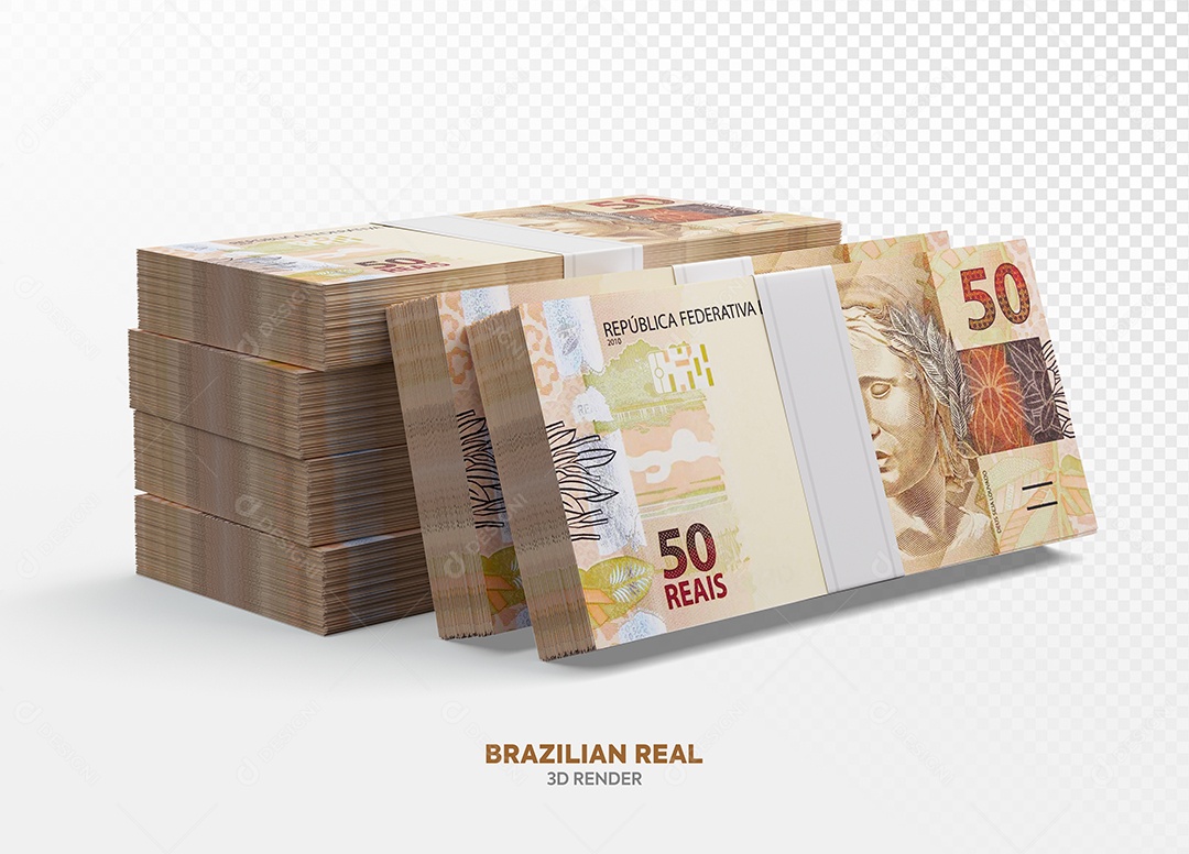 Notas de Cinquenta Cédulas Elemento 3D Para Composição PSD