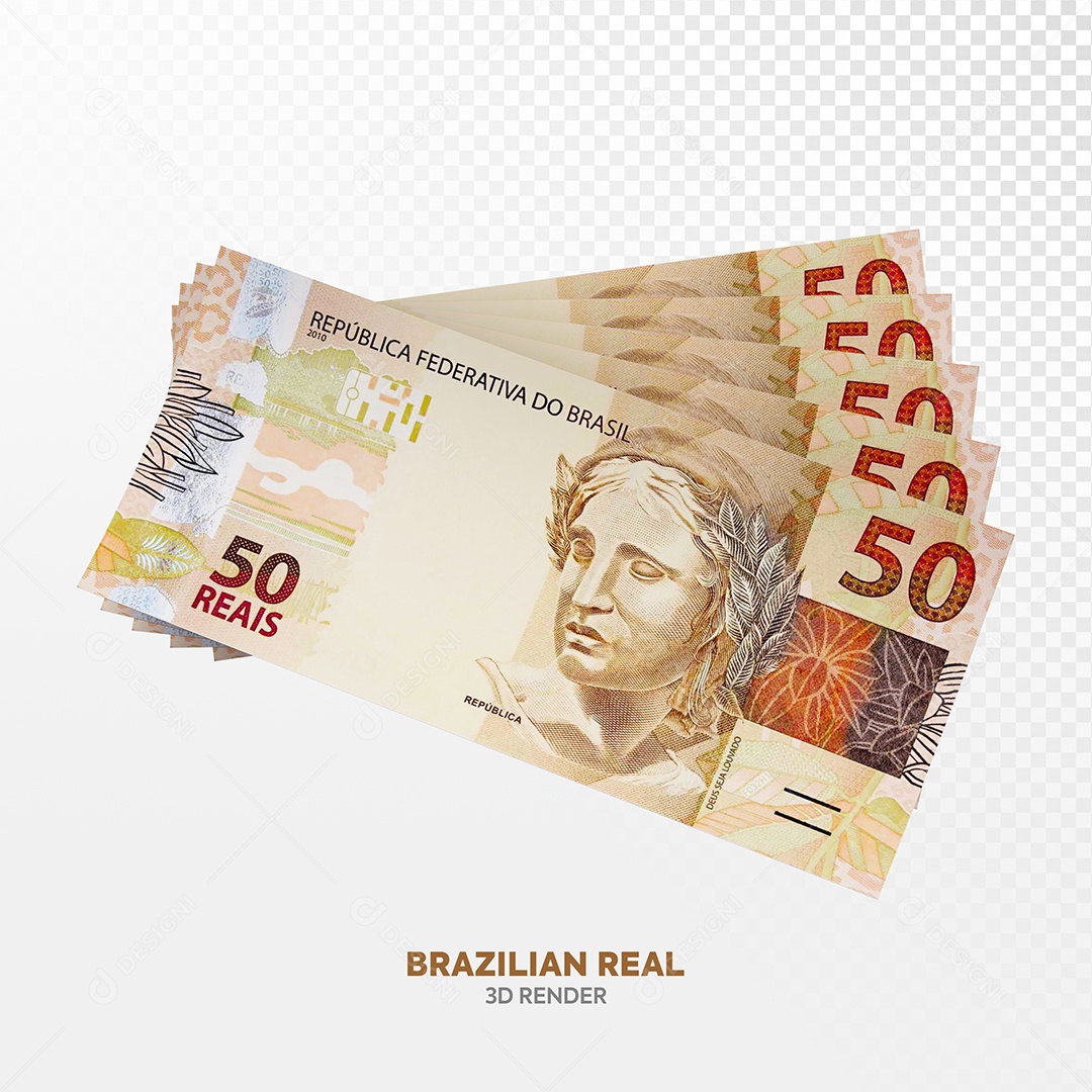 Notas de Cinquenta Cédulas Elemento 3D Para Composição PSD