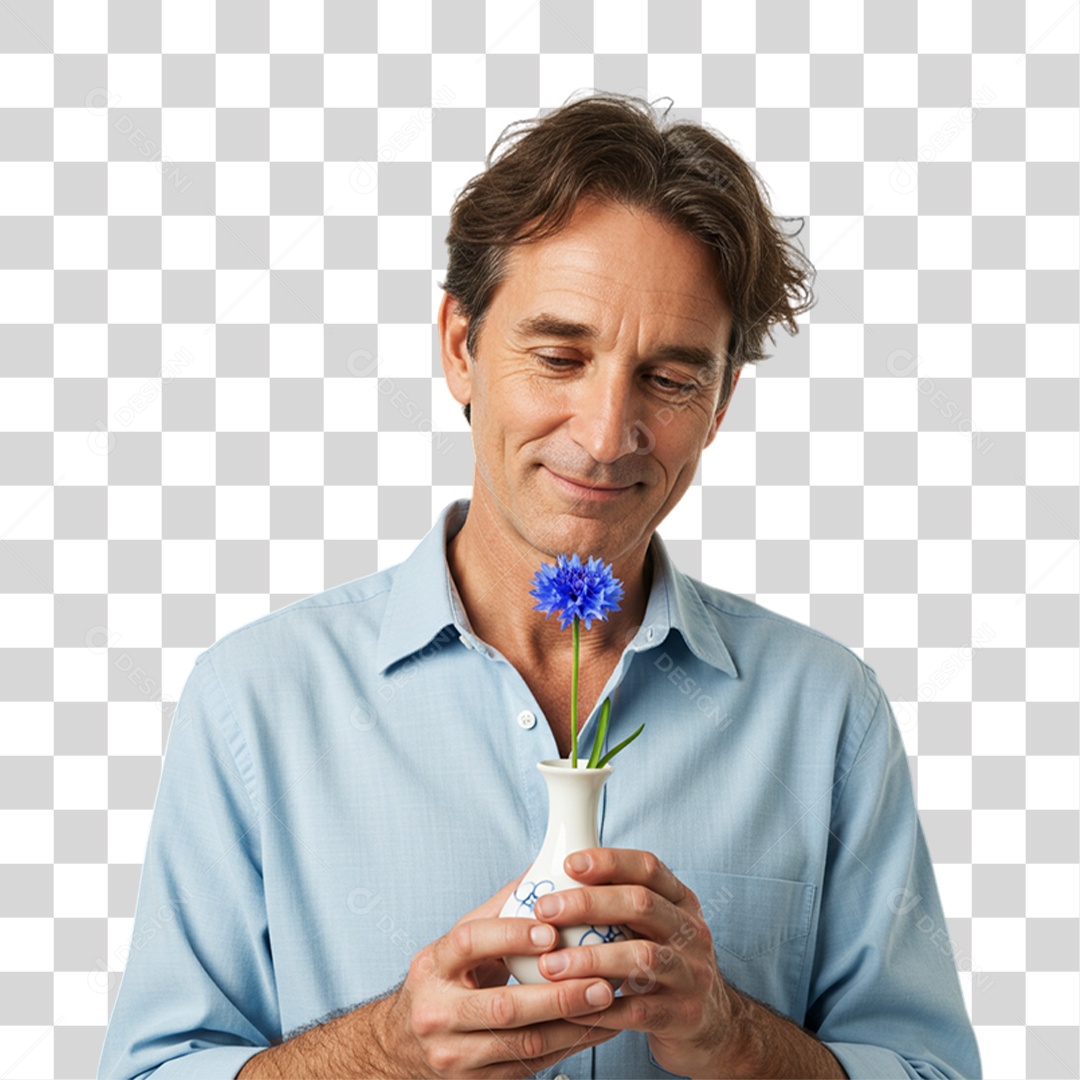 Homem com Flor Azul em Conscientização de Novembro Azul PNG Transparente